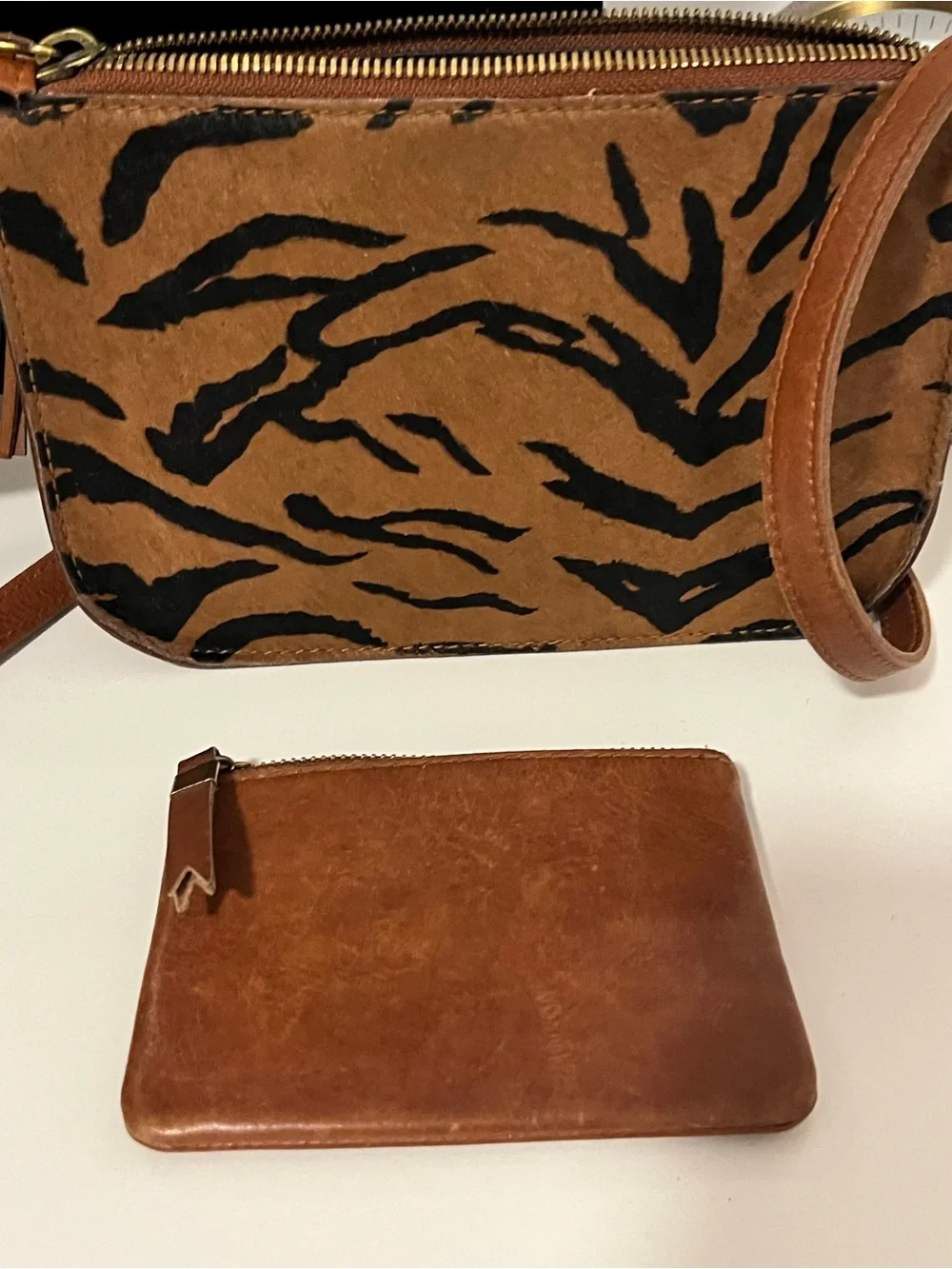 Madewell The Simple Crossbody and wallet in Tiger Print Calf Hair & leather
